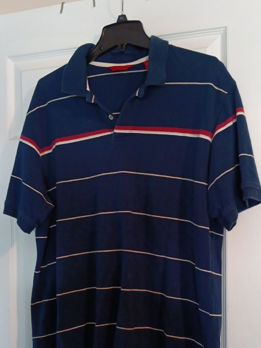 Izod Navy Polo with Red and Cream Stripes